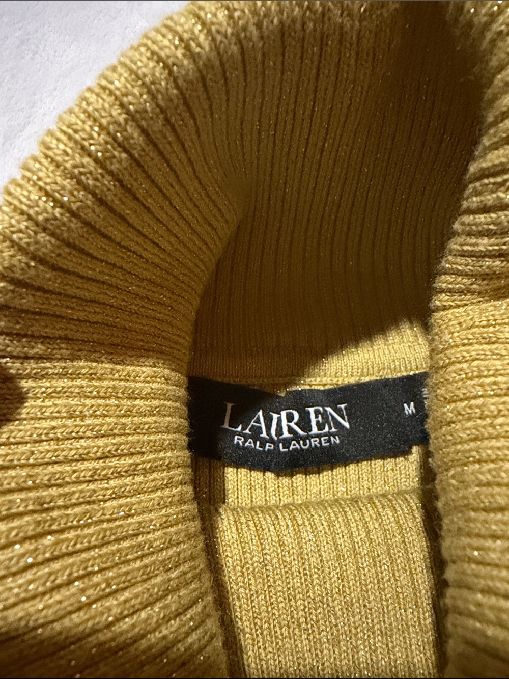 Lauren Ralph Lauren Gold shimmery Turtleneck ribbed knit long sleeve top - Picture 5 of 8